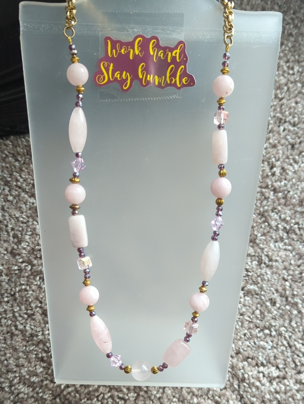 Handmade Rose Quartz And Crystals Beaded Necklace - Women's Jewelry